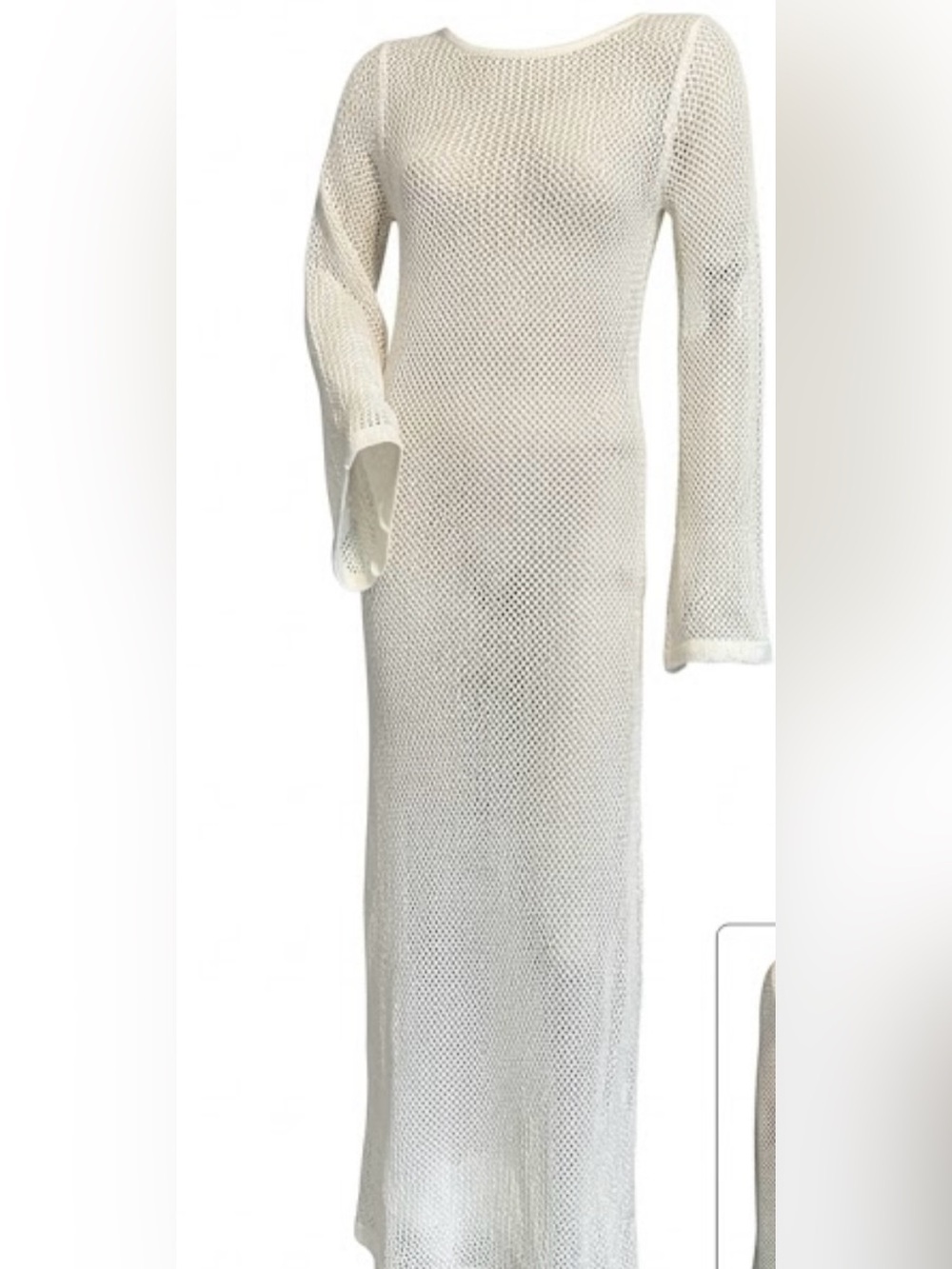 Cream Crochet Open Back Maxi Dress Beach Cover Up